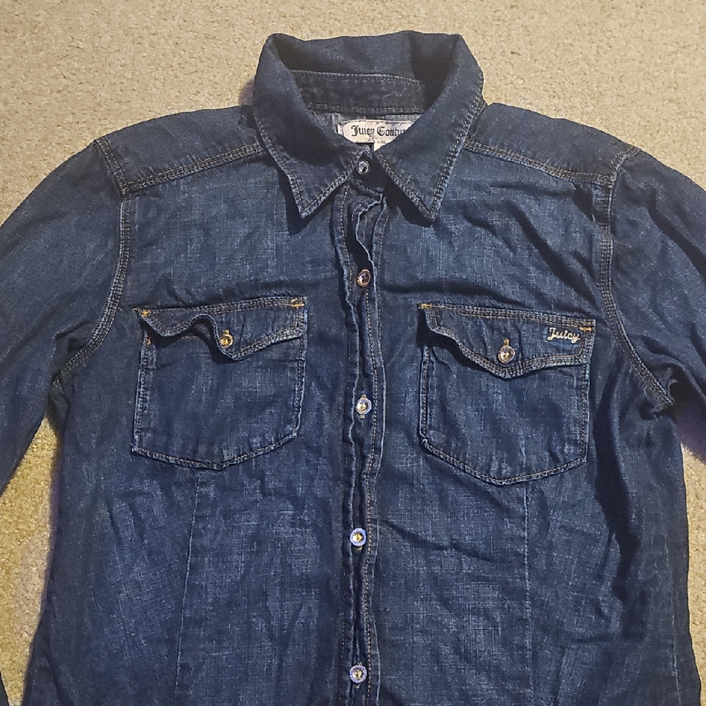 Juicy Couture Women's Dark Blue Button-Down Vintage Shirt